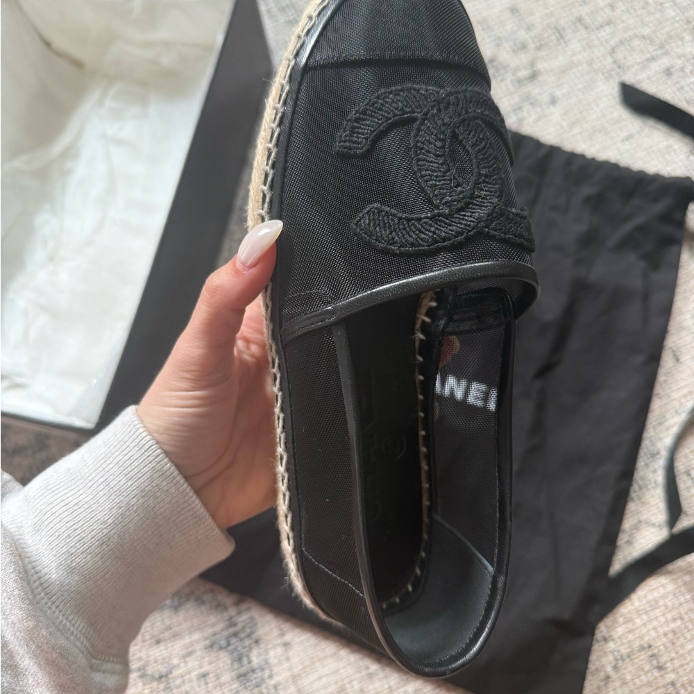 CHANEL Black Canvas Espadrille with CC Crest